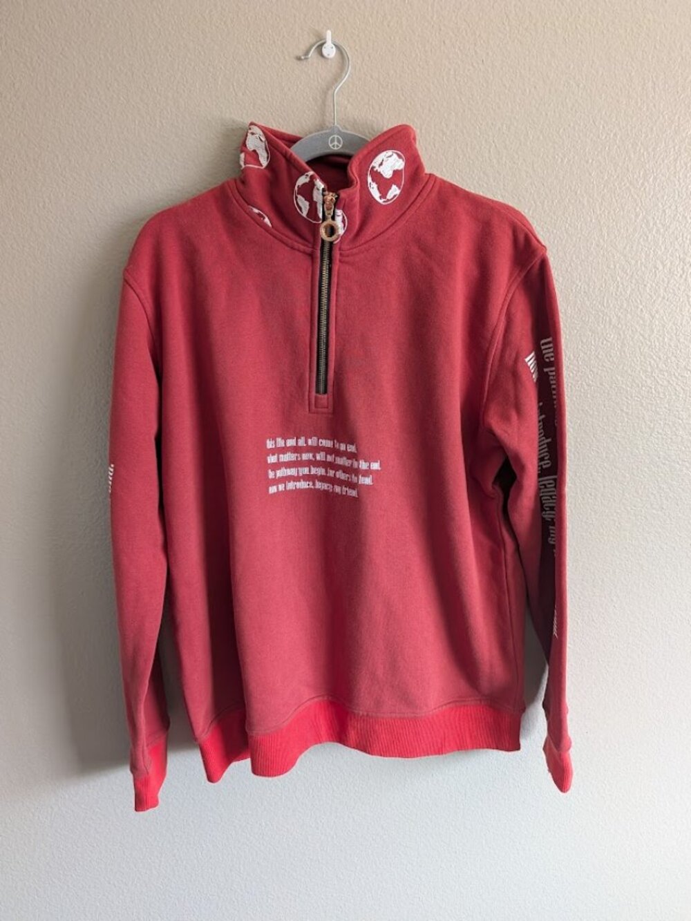 WorldWideYouth Rust Red Quarter Zip Mock Neck Sweatshirt Streetwear Size M
